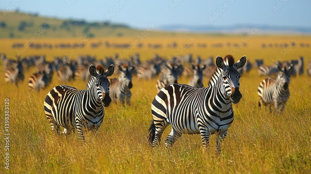 Naklejka premium Zebras in a vast savanna