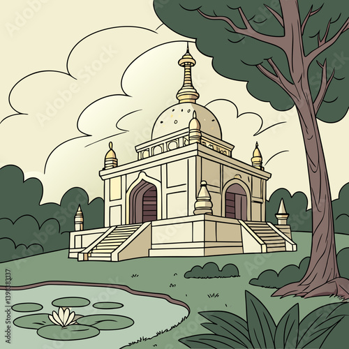 A Buddhist temple or Buddhist monastery is the place of worship for Buddhists, the followers of Buddhism. They include the structures called vihara, chaitya, stupa, wat and pagoda in different regions
