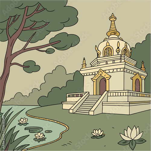 A Buddhist temple or Buddhist monastery is the place of worship for Buddhists, the followers of Buddhism. They include the structures called vihara, chaitya, stupa, wat and pagoda in different regions