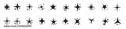 Stars icon collection. Different star shapes. Black stars icon set. Sparkle star icon set. Falling stars . Vector illustration