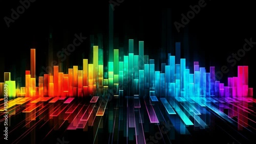 Abstract rainbow cityscape glowing spectrum building blocks creative illustration dark background