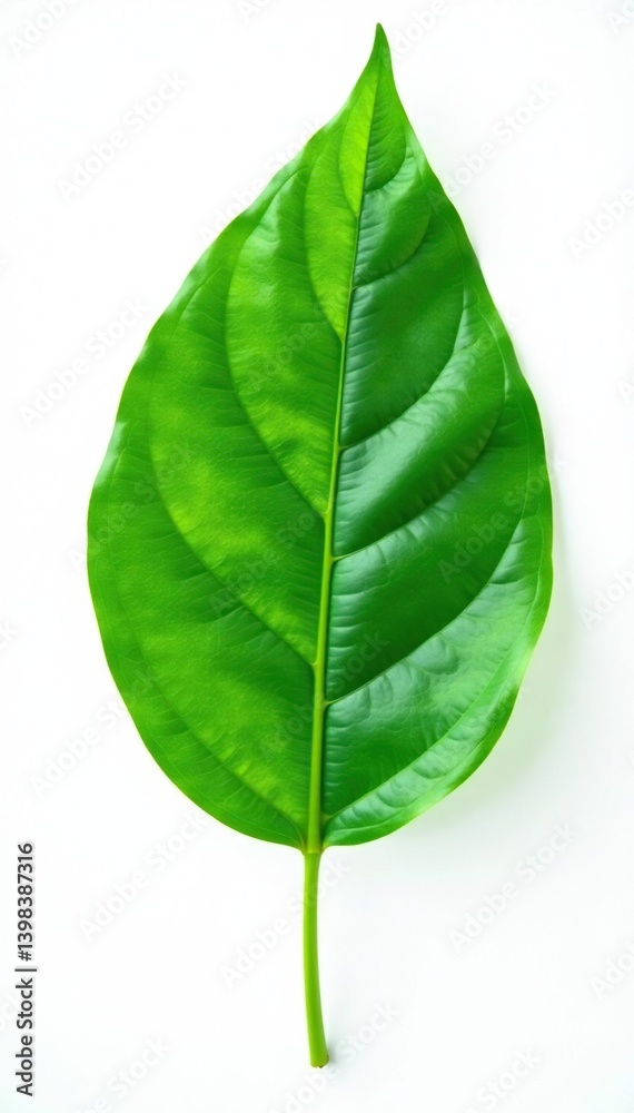 Obraz premium Green leaf isolated on white background with subtle texture, botanical, plant, isolated