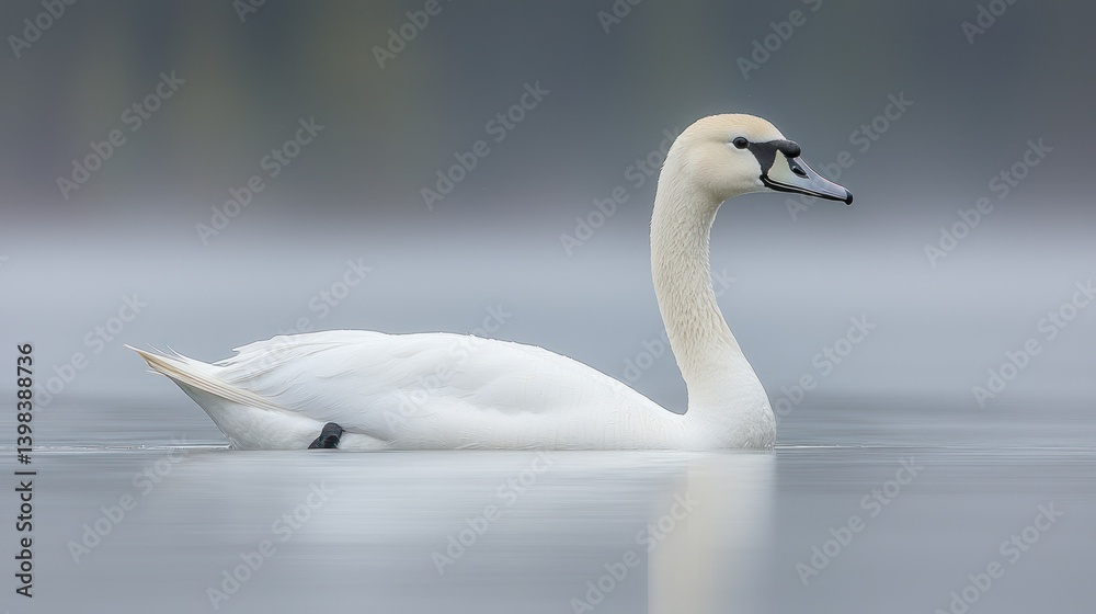 Fototapeta premium Serene Swan on Misty Lake