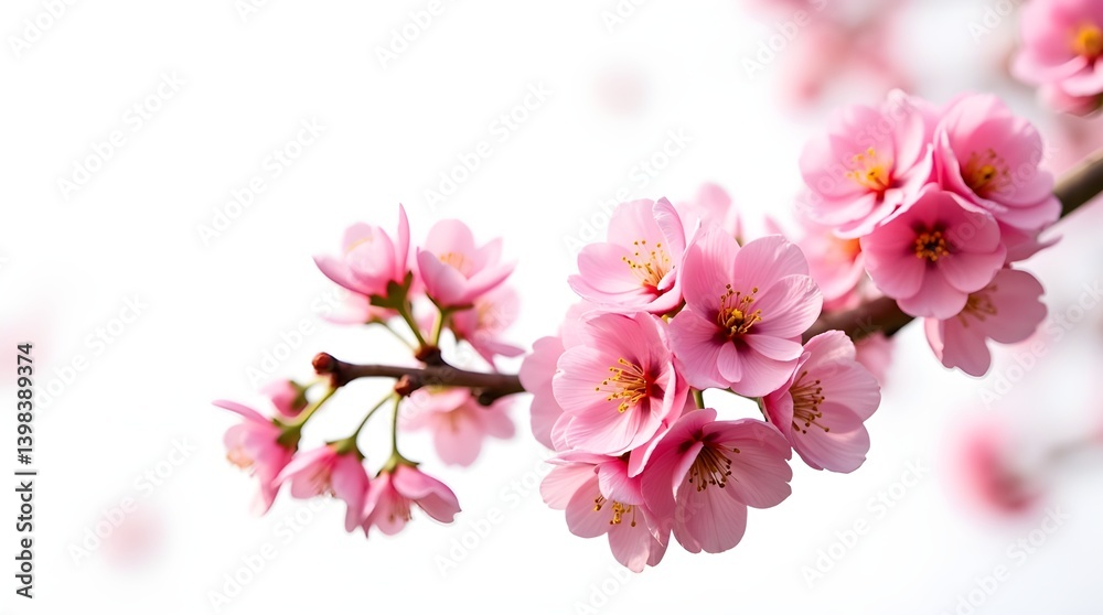 herry tree blossoms in a vibrant pink on a white background close-up