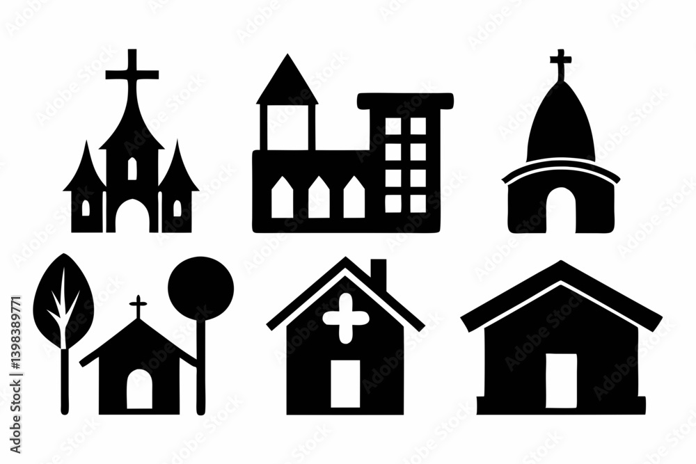 christian home icon set sihouette black vector christian home icon set sihouette black vector