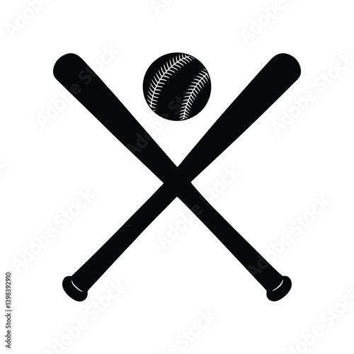 Crossed baseball bat with baseball silhouette vector art illustration