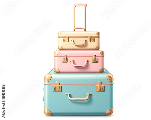 Retro Charm, A Stacked Illustration of Vintage Luggage with Soft Pastel Colors Evoking Nostalgia and Timeless Travel Elegance, Perfect for Travel or Design
