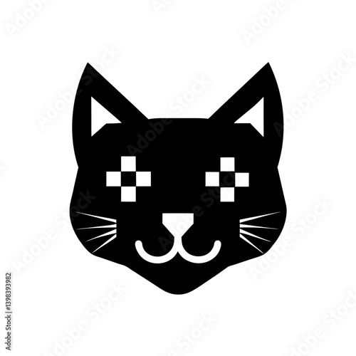 A Cute Gaming Cat Mascot With Long Glowing Whiskers And A Cool Digital Eye Patch