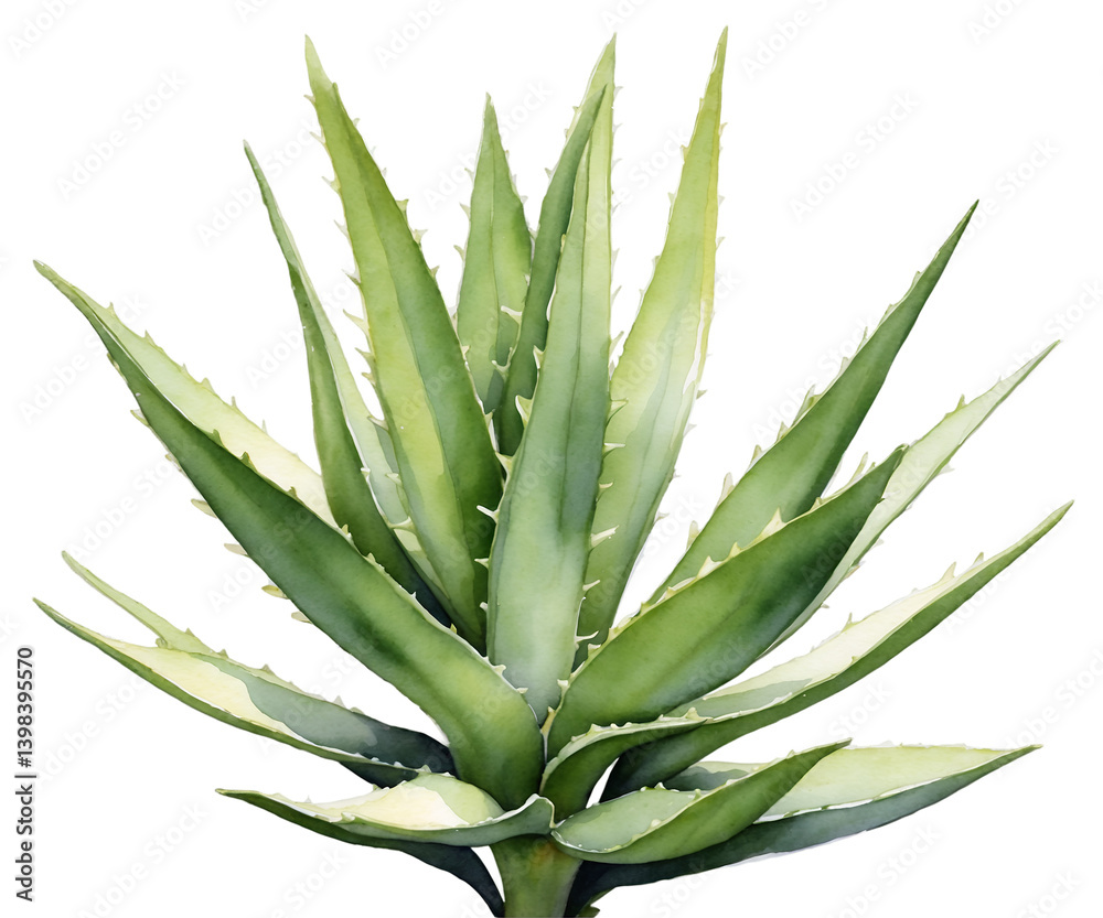 Serene Watercolor Depiction of an Agave Plant, A Delicate Fusion of Botanical Art and Traditional Painting Techniques Showcasing the Plant's Textural Details Serene Watercolor Depiction of an Agave Plant, A Delicate Fusion of Botanical Art and Traditional Painting Techniques Showcasing the Plant's Textural Details