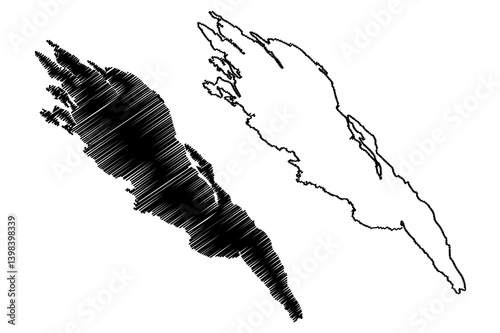 Sandhornoya island (Kingdom of Norway) map vector illustration, scribble sketch Sandhornoy map