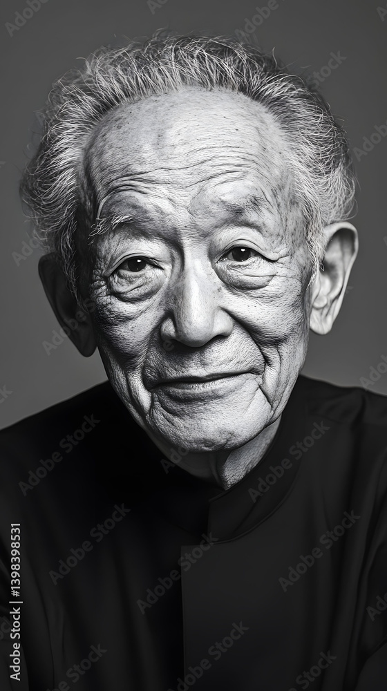 Fototapeta premium A Black and White Portrait of a Dignified Elderly Asian Man