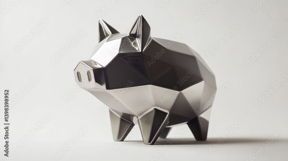 Unique geometric piggy bank design modern home decorative item minimalist style close-up financial concept