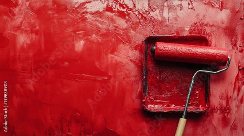 Obraz na płótnie Painting action home improvement image of red paint indoor environment close-up view creative process for renovation w salonie