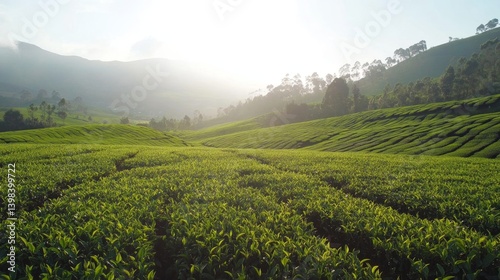 Obraz na płótnie Tea plantations in the hills aerial view lush green landscape tranquil environment nature's serenity w salonie