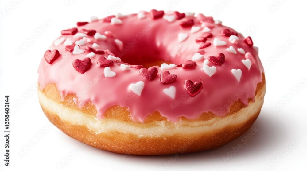 Delightful pink heart sprinkled donut bakery food image cozy setting close-up view sweet treat concept
