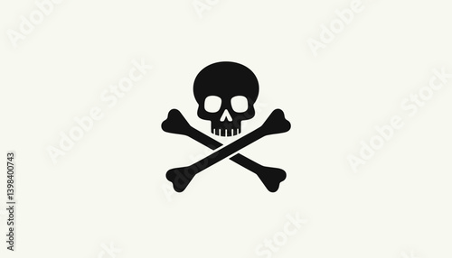 Skull and Crossbones Icon on Plain Background  