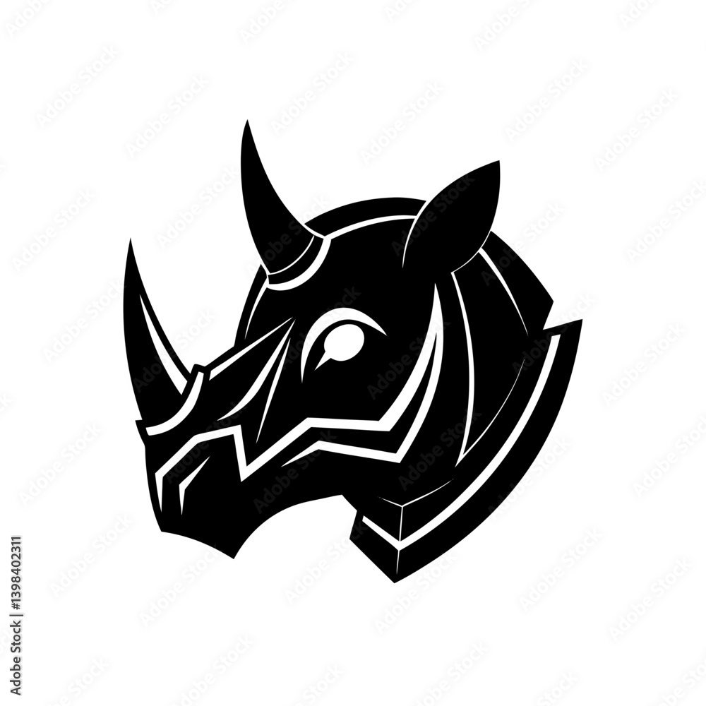 Obraz premium Metallic Armored Look Angular Gaming Rhino Head Digital