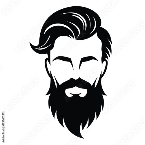 Elegant male head with a modern haircut and a classic full beard vector illustration