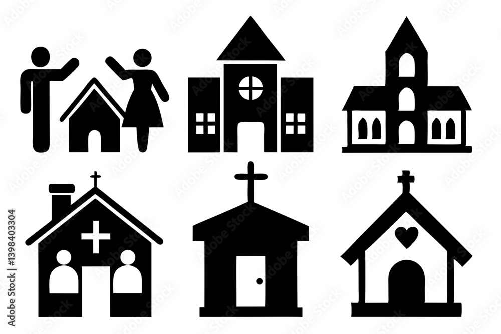 Fototapeta premium christian home icon set sihouette black vector