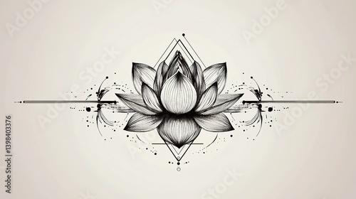 Modern minimalist symmetrical geometric lotus tattoo design - artistic studio digital artwork close-up