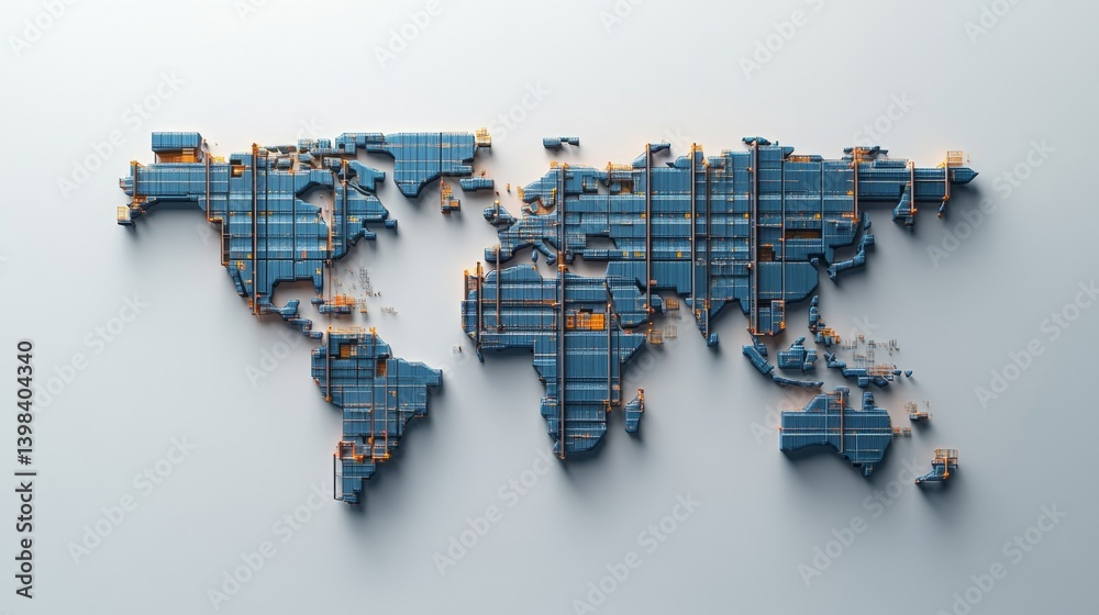 Global trade network visualized world map digital art modern environment aerial view economic concept