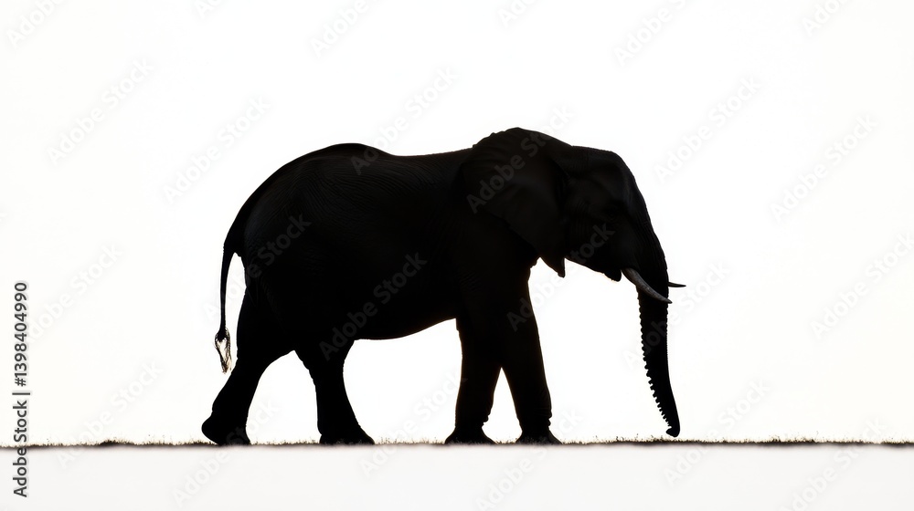 Majestic elephant walking silhouetted on white background wildlife photography studio setting minimalist view