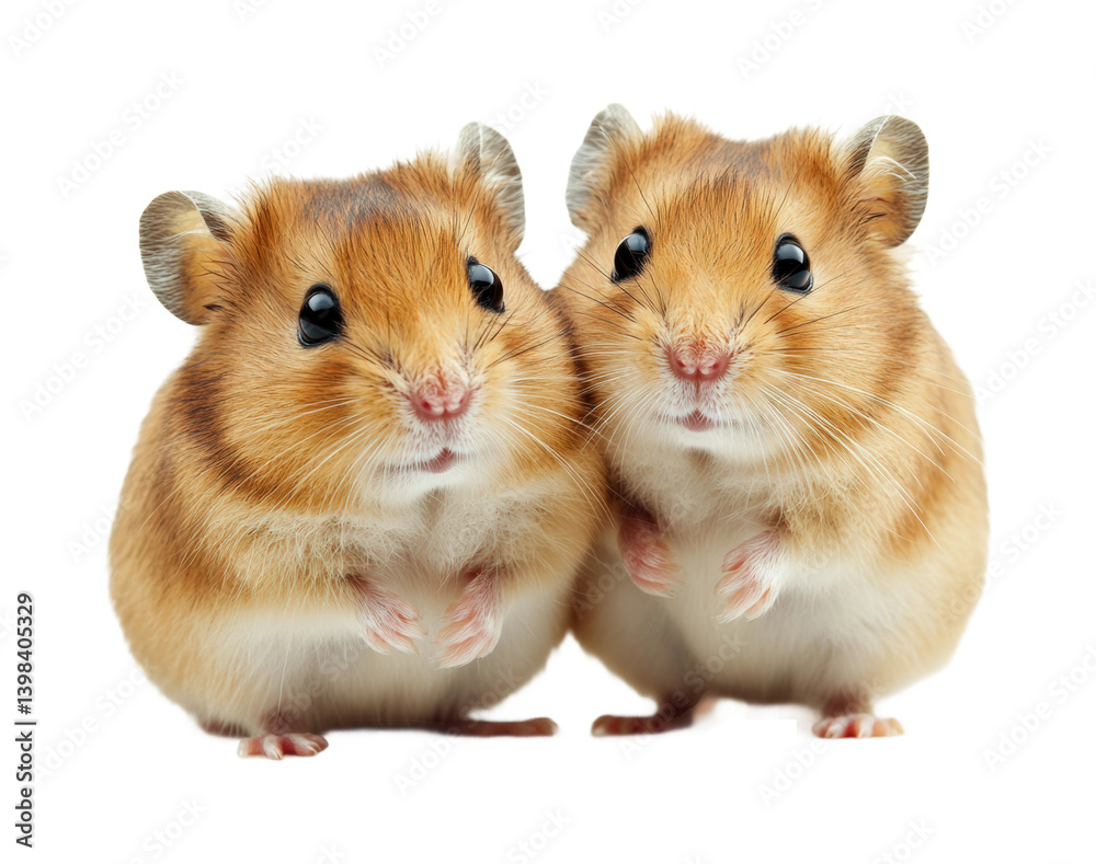 Adorable hamsters posing together animal cute companions view. Isolated on transparent background, png.