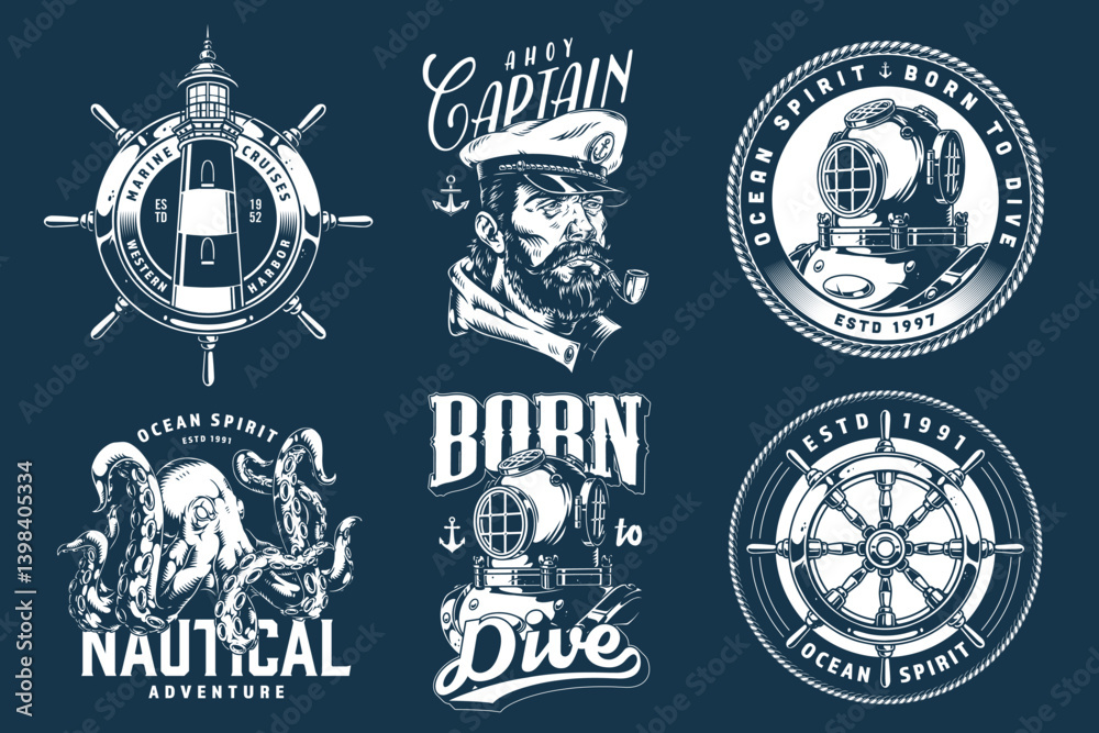 Fototapeta premium Nautical-themed designs featuring adventure motifs