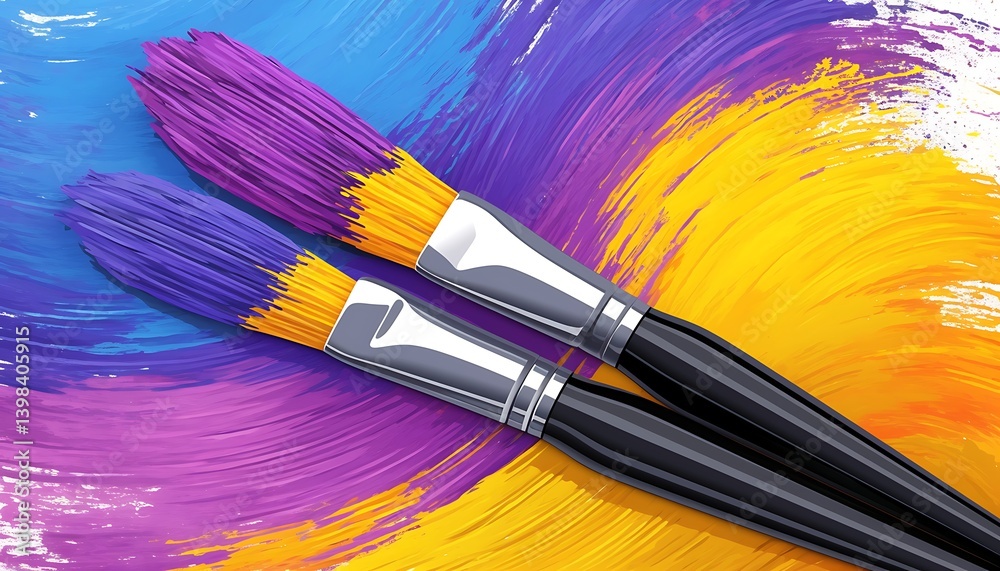 Fototapeta premium Paint Brushes on Colorful Canvas