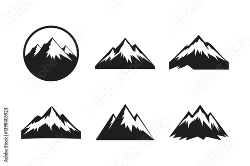 snow capped mountain scene vector art silhouette