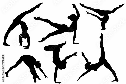Silhouette Set of Female Dancers in Dynamic Poses – Black Ballet and Contemporary Dance Vector Collection for Artistic and Fitness Designs