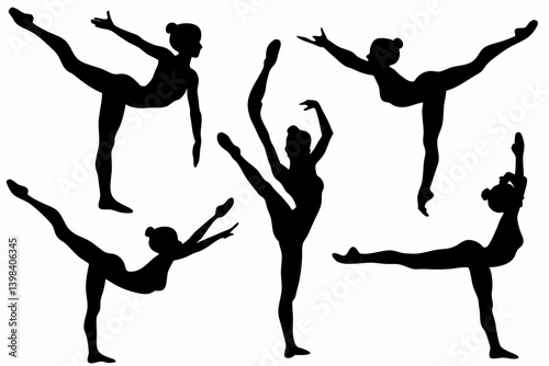 Silhouette Set of Female Dancers in Dynamic Poses – Black Ballet and Contemporary Dance Vector Collection for Artistic and Fitness Designs