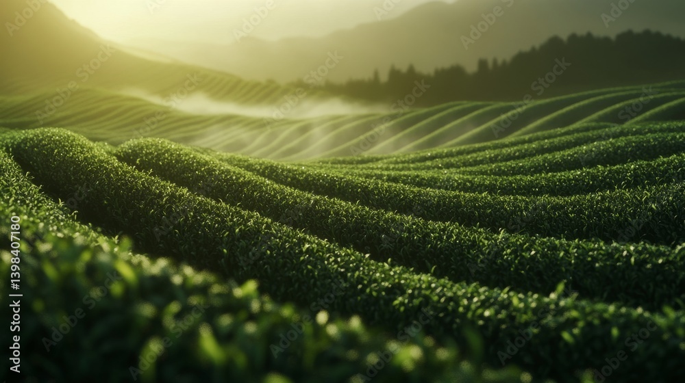 Serene tea plantations scenic valley nature photography lush environment panoramic view tranquility concept for seo impact