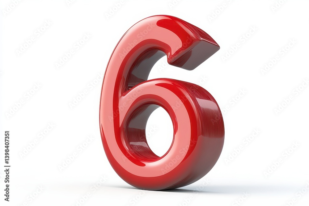 Leading Top 6 Icon. 3D Depiction of Number Six on White with Red Highlights for Business Illustration Leading Top 6 Icon. 3D Depiction of Number Six on White with Red Highlights for Business Illustration