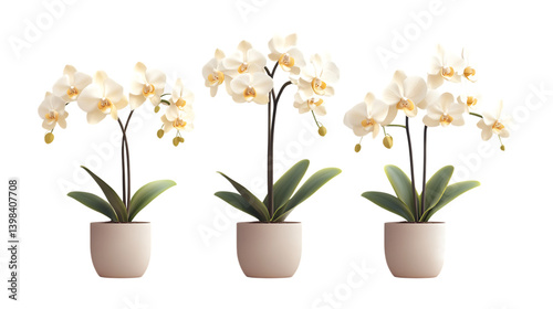Pack of Vanilla Orchid Plants in Pot Set Against Transparent Background for Botanical or Home Decor Projects photo