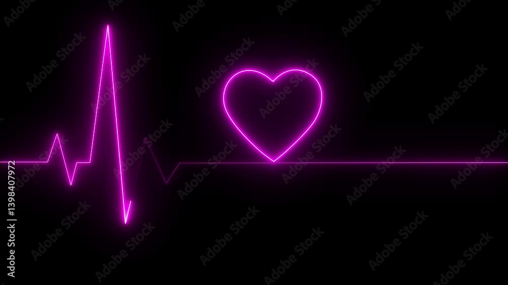 love icon with heart beat line animation on black background. medical concept Abstract glowing blue heartbeat signal icon animation video. love border in hart .on the black background