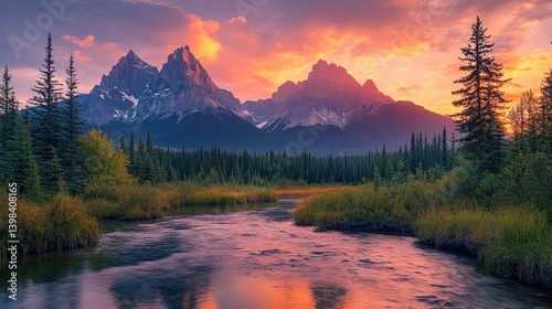 The Three Sisters Mountains in Canmore, Alberta, Capturing the Majestic Landscape 