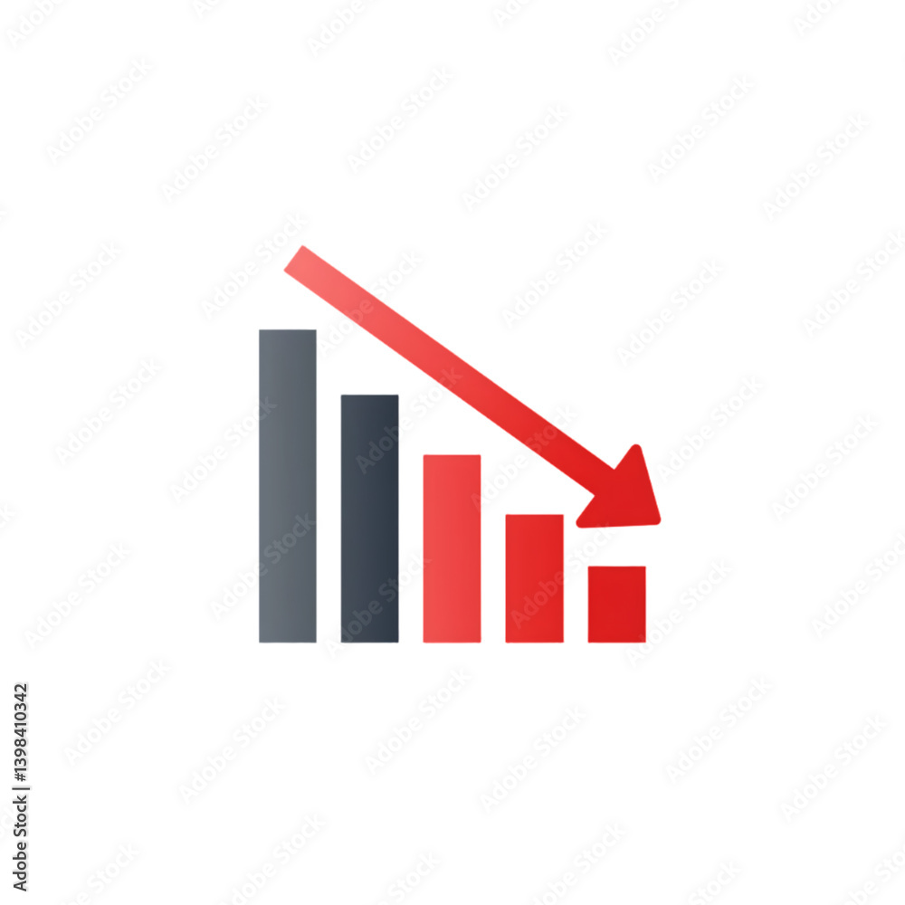 Bar Graph Showing Decline with Red Arrow on Transparent Background Bar Graph Showing Decline with Red Arrow on Transparent Background