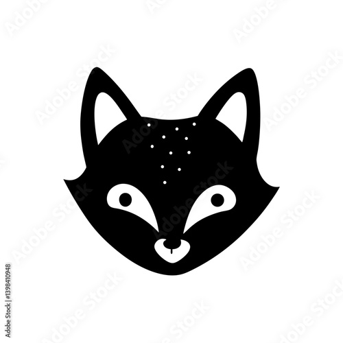 Black Silhouette Cute Kawaii Fox Head with Heart Nose and Little Ears vector illustration