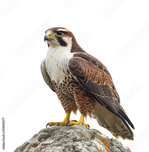 Majestic falcon perched on rock natural habitat wildlife clear. Isolated on transparent background, png.