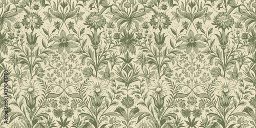 Elegant floral pattern in shades of green, perfect for vintage decor.