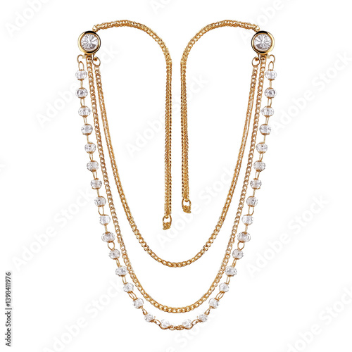 Obraz na płótnie Gold layered necklace with pearls and chains isolated on white background w salonie