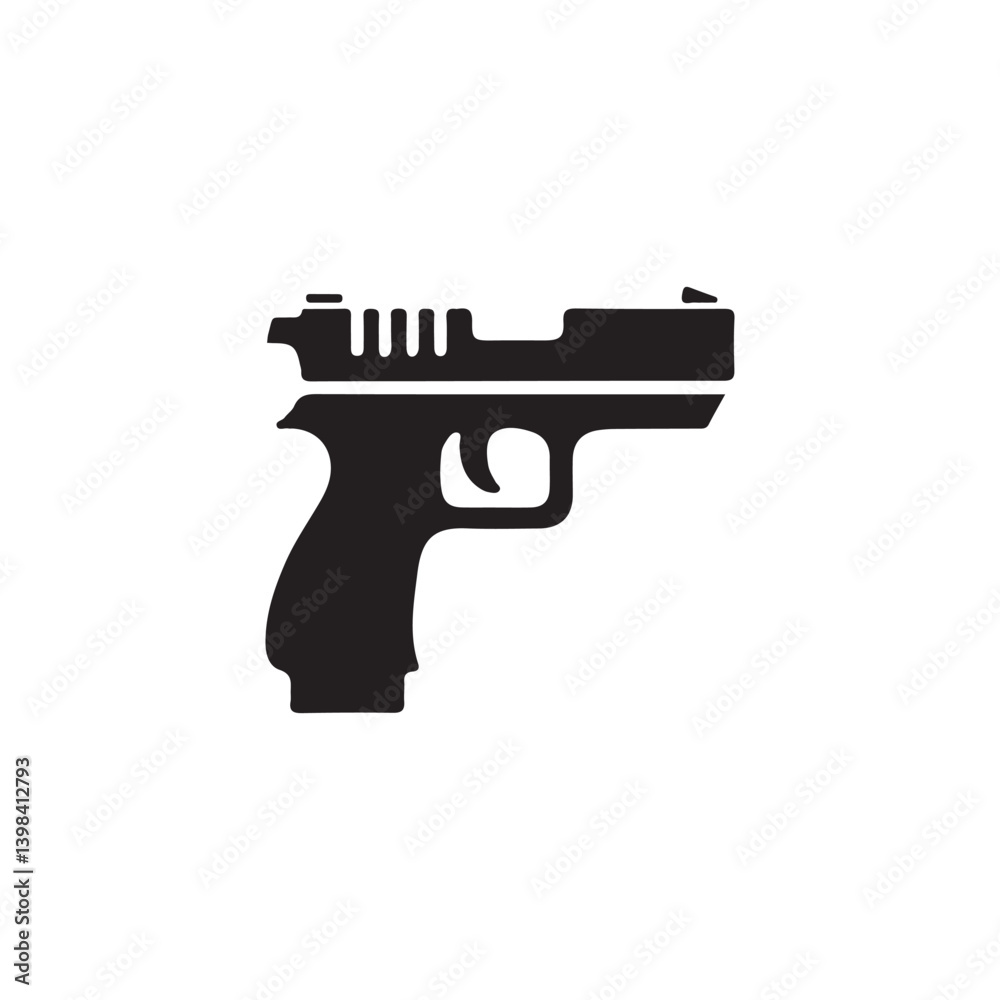 Simple black silhouette of a handgun.A clean, simple silhouette of a handgun, perfect for representing firearms in a non-descriptive way. Simple black silhouette of a handgun.A clean, simple silhouette of a handgun, perfect for representing firearms in a non-descriptive way.