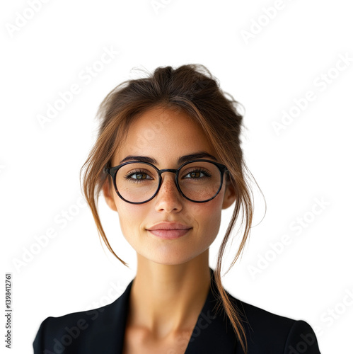 Professional woman in glasses modern office portrait minimalist environment. Isolated on transparent background, png.