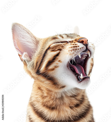 Obraz na płótnie Playful cat yawning in portrait capturing joyful expression. Isolated on transparent background, png. w salonie