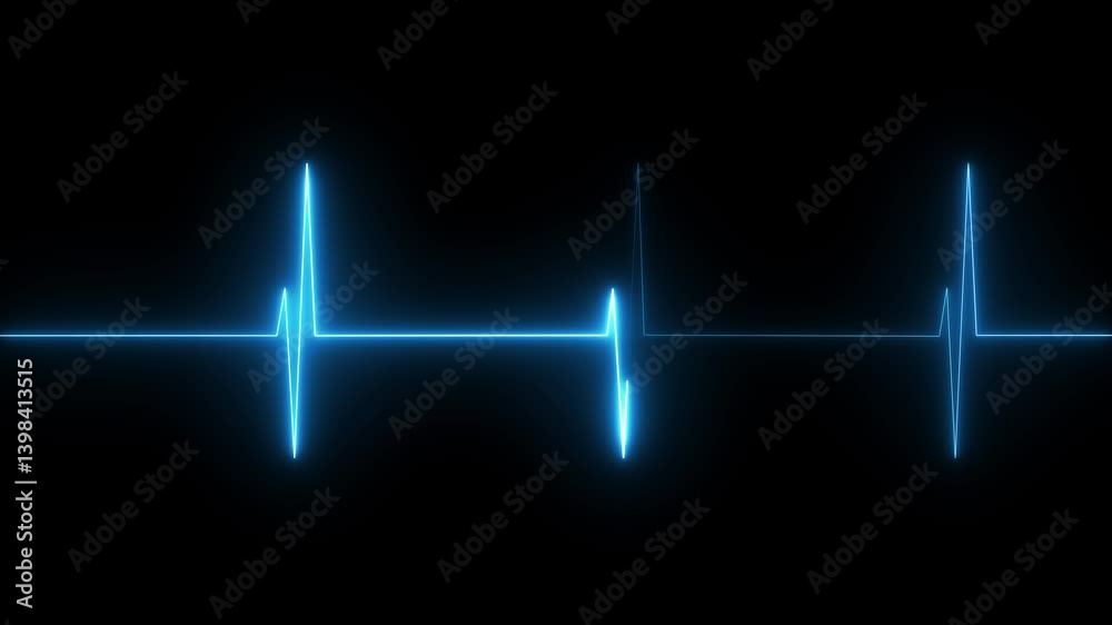 glowing neon hart beet animation. heart beat line animation on black background. medical concept Abstract glowing blue heartbeat signal icon animation video.