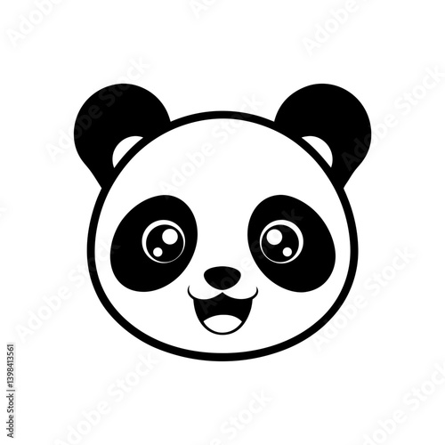 Black Silhouette Cute Kawaii Panda Head with Big Eyes and Blushing Cheeks vector illustration