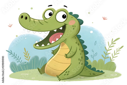 Cartoon crocodile smiling with open mouth