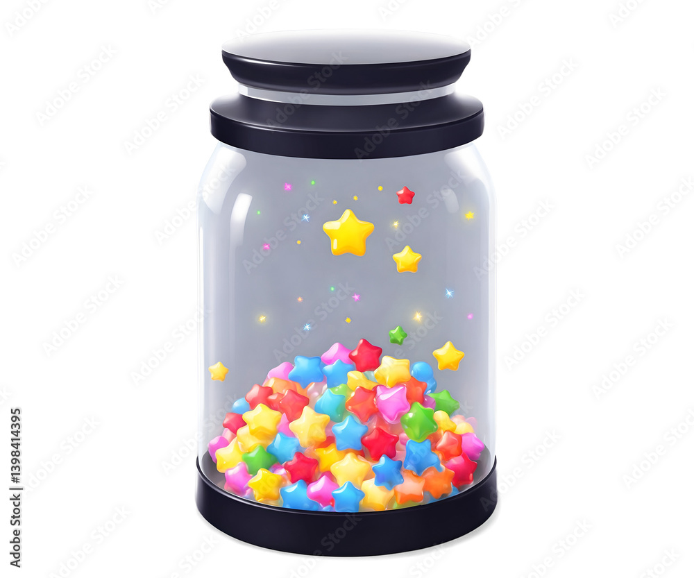 Whimsical Illustration, Cosmic Candy Jar Overflowing with Colorful Star Candies, Capturing a Sense of Wonder and Delight, Perfect for Fantasy and Sweet-Themed Projects Whimsical Illustration, Cosmic Candy Jar Overflowing with Colorful Star Candies, Capturing a Sense of Wonder and Delight, Perfect for Fantasy and Sweet-Themed Projects