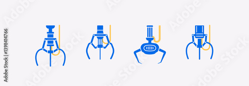 Obraz na płótnie Mechanical claw machine. Grabbing robot crane toy isolated. Arcade game. Vector illustration. Flat style. Simple cartoon icon. Realistic mechanism animation. w salonie